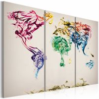 Schilderij - Wereldkaart - Gekleurde Rook, Multi-gekleurd, 3luik , premium print op canvas - thumbnail