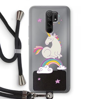 Regenboog eenhoorn: Xiaomi Redmi 9 Transparant Hoesje met koord