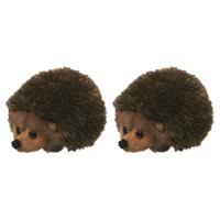 Nature Planet Pluche kleine Egel knuffel - 2x stuks - bruin - van 13 cm - Egels - Knuffeldieren