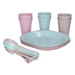 PlasticForte Servies set - pastel - 31-delig - kunststof - herbruikbaar - BPA-vrij - picknick servie