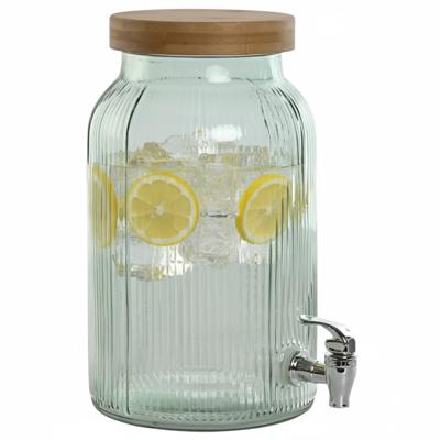 Drank dispenser Beverages Tap - 5.5 Liter - bewerkt glas/bamboe - tapkraan/deksel