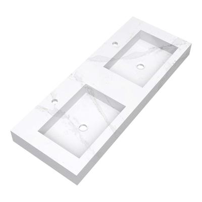 Brauer Coral Wastafel - 120 cm - met 2 Spoelbakken en 2 Kraangaten - Marmerlook Calacatta Gold