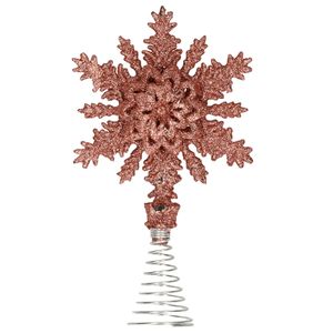 Kunststof kerstboom sneeuwvlok piek glitter donker roze/rose 20 cm