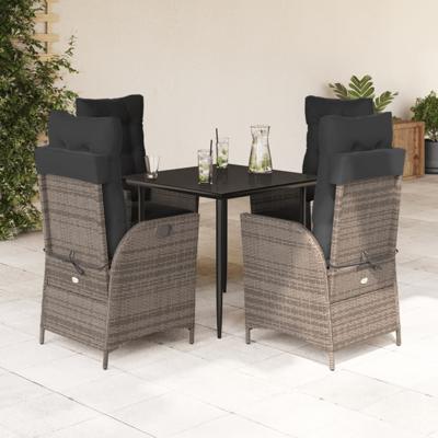 5-delige Tuinset met kussens poly rattan grijs