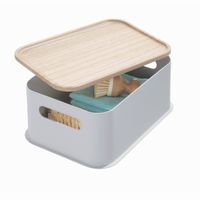 iDesign - Opbergbox met Handvat en Deksel, 30.2 x 21.3 x 12.7 cm, Paulownia Hout, Grijs - iDesign Eco Storage - thumbnail