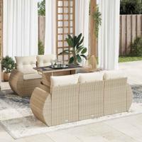 6-delige Loungeset met kussens poly rattan beige