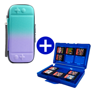 Case geschikt voor Nintendo Switch / Nintendo Switch OLED + Game Card hoes - 12 Games - Draagtas - Opbergtas - Blauw/Paars/Blauw
