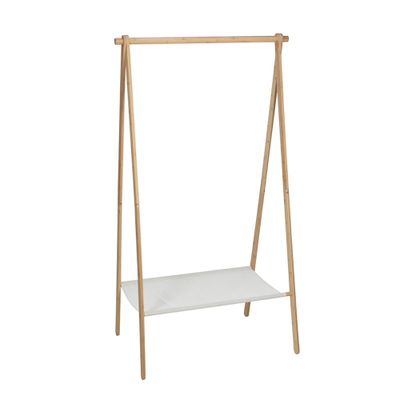 Kledingrek met plank - bamboe - lichtbruin/wit - 86 x 57 x 155 cm