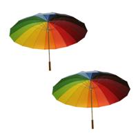 Paraplu golfmodel - 2x - regenboogkleuren - 130 cm - 16 banen - gaypride