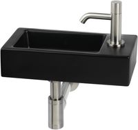 Saqu Trento fonteinset met RVS-look kraan rechts mat zwart keramiek