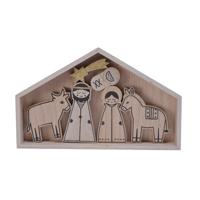 Kinder kerststal - 32,5 x 20 x 3 cm - met 6 kerststal figuren - triplex wood