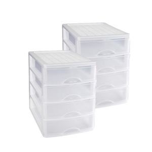 2x stuks ladeblok/bureau organizer met 4 lades wit/transparant L 35,5 x B 27 x H 35 cm