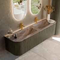 Badmeubel Mondiaz Kurve-Dlux | 170 cm | Meubelkleur Shadow | Wastafelkleur Oza | Solid surface | Wasbak beide zijden spoelbak | 2 kraangaten