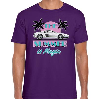 Toppers verkleed T-shirt heren - The summer is Magic - paars - Miami auto - Tropische feestkleding