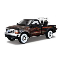 Modelauto Ford F-350 pickup met Harley Davidson motor zwart schaal 1:24/20 cm - thumbnail