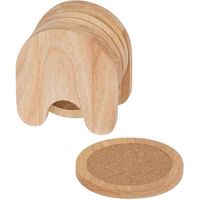 Set van 5x glazenonderzetters hout in houder 10 cm - Glazenonderzetters - thumbnail