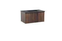 Balmani Forma zwevend badmeubel 90 x 55 cm amerikaans notenhout met Tablo Facetta enkele wastafel in graniet zwart graniet Verticale symmetrische rechte ribbel