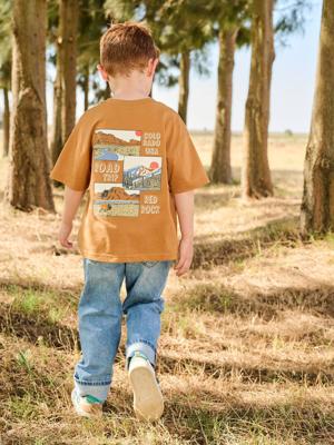 T-shirt met korte mouwen en motief voor jongens sinaasappel