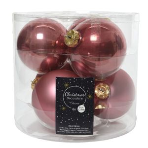 Kerstboomversiering oud roze kerstballen van glas 8 cm 6 stuks   -