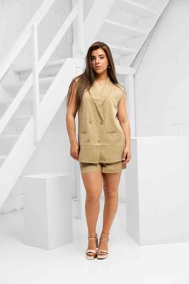 Off The Pitch Sleeveless Frayed Blazer Set Dames Lichtbruin - Maat XS - Kleur: Lichtbruin | Soccerfanshop