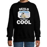 Dieren witte zeehond sweater zwart kinderen - seals are cool trui jongens en meisjes - thumbnail