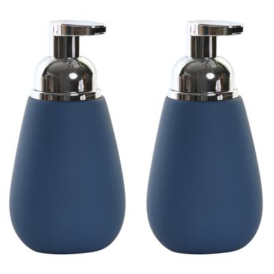 Items Zeeppompjedispenser - 2x - keramiek - nachtblauw - 16 cm - lotionpompje - keuken/badkamer/toil