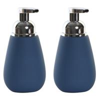 Items Zeeppompjedispenser - 2x - keramiek - nachtblauw - 16 cm - lotionpompje - keuken/badkamer/toil