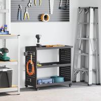Gereedschapswagen met plank met wiel met opslag Zwart 75 x 35 x 73 cm Metaal