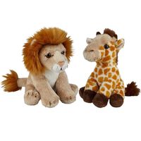 Safari dieren serie pluche knuffels 2x stuks - Giraffe en Leeuw van 15 cm