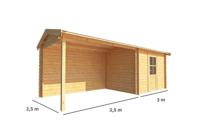 Blokhut met overkapping Fenna 650 cm bij 250 cm diep Zadeldak - Warentuin collection