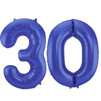 Grote folie ballonnen cijfer 30 in het blauw 86 cm