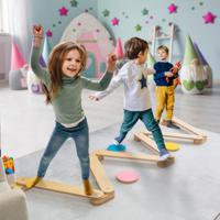 Houten Evenwichtsbalk & Stapstenen 12-Delige Kinderen Gymnastiek Obstakel Cursus Binnen & Buiten Houten Speelgoed voor Coördinatie