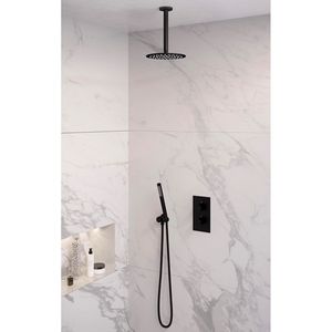 Inbouw Regendouche Set Brauer Black Edition Plafond Uitloop Ronde Hoofddouche 20 cm Mat Zwart Brauer