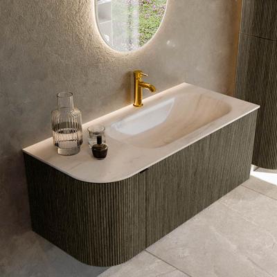 Badmeubel Mondiaz Kurve-Dlux | 105 cm | Meubelkleur Shadow | Wastafelkleur Meli | Solid surface | Wasbak rechter zijde spoelbak | 1 kraangat
