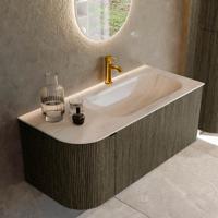 Badmeubel Mondiaz Kurve-Dlux | 105 cm | Meubelkleur Shadow | Wastafelkleur Meli | Solid surface | Wasbak rechter zijde spoelbak | 1 kraangat