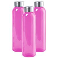 3x Stuks glazen waterfles/drinkfles fuchsia roze transparant met Rvs dop 550 ml