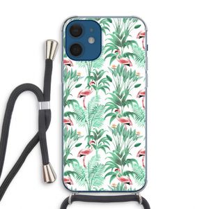 Flamingo bladeren: iPhone 12 Transparant Hoesje met koord