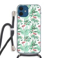Flamingo bladeren: iPhone 12 Transparant Hoesje met koord