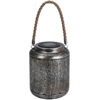 Solar lantaarn - zilver - 22 cm - met bloem patroon - metaal antiek