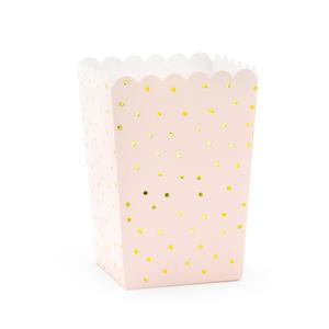 Party Deco Popcorn/snoep bakjes - 6x - roze/goud - karton - 7 x 7 x 12 cm - feest uitdeel bakjes