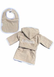 Badrock Baby Zandkleurige baby badjas met naam borduren