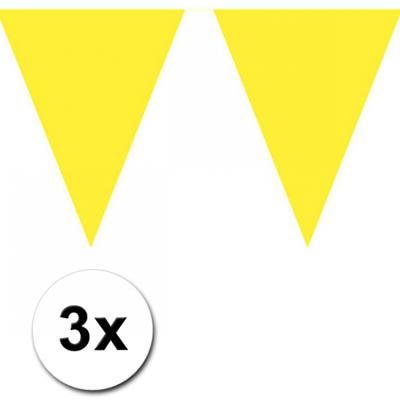 Party Vlaggenlijn puntvlaggetjes - 3x - kunststof - geel - 10 meter - Slinger - versiering