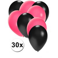 30x ballonnen Sweet 16 zwart en roze - thumbnail