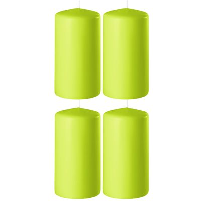 4x Lime groene cilinderkaarsen/stompkaarsen 6 x 15 cm 58 branduren