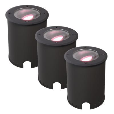Set van 3 Lilly - Smart LED Grondspot - IP67 waterdicht - 5,5 Watt 345 Lumen - Kantelbaar - Overrijdbaar - Rond - Wifi + Bluetooth - RGBWW - GU10 - Google Home, Amazon Alexa en Siri - Zwart