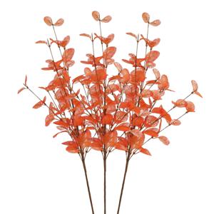 Kunstbloem Eucalyptus tak Silk - 3x - 72 cm - oranje - losse steel - Kunst zijdebloemen