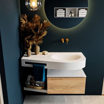 MONDIAZ RIVA 100cm badmeubel onderkast / planchet kleur Washed_Oak met 1 lade. Wastafel DULCET rechts 0 kraangaten kleur Talc. MONDIAZ RIVA 100cm badmeubel onderkast / planchet kleur Washed_Oak met 1 lade. Wastafel DULCET rechts 0 kraangaten kleur Talc.