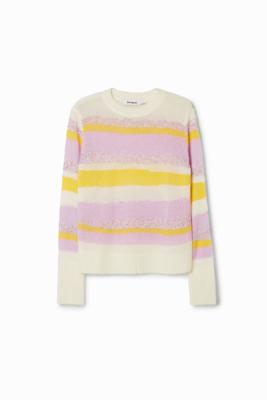 Gebreide trui met strepen - WHITE - M