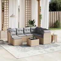 8-delige Loungeset met kussens poly rattan gemengd beige