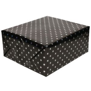 Holografisch inpakpapier/cadeaupapier zwart met zilveren sterretjes 150 cm